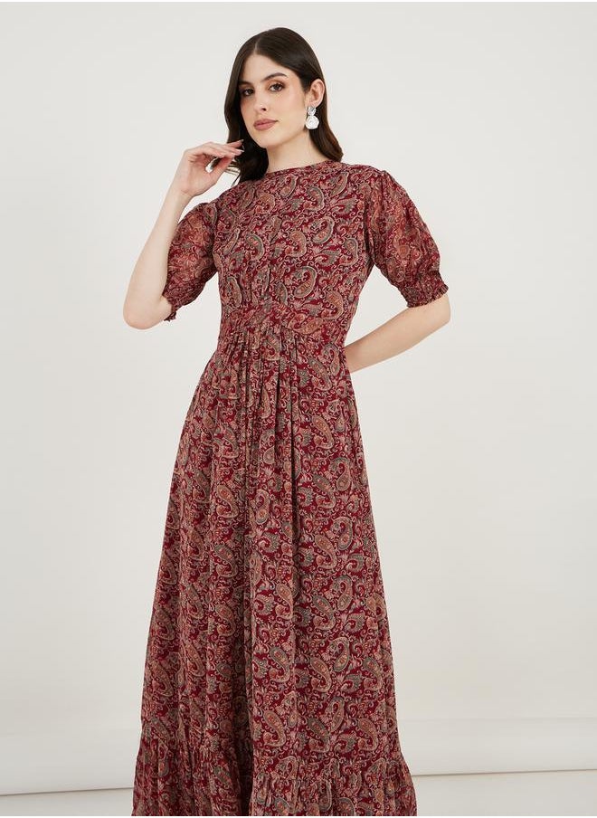Maxim Creation - Paisley Print Puff Sleeves A-Line Maxi Dress by Styli - Image 1