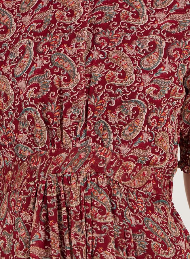 Take Two Paisley Print Puff Sleeves A-Line Maxi Dress - Image 3