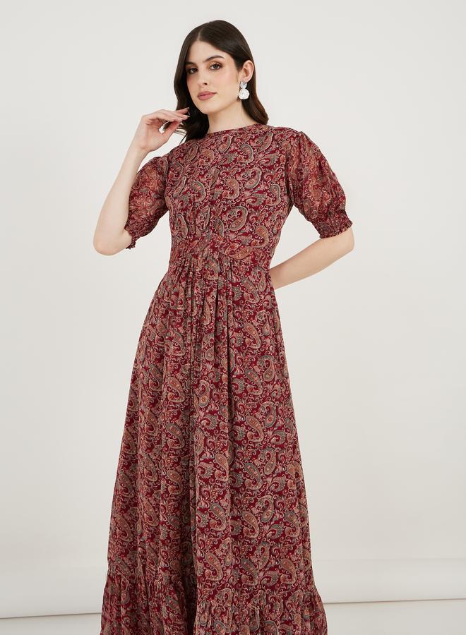 Take Two Paisley Print Puff Sleeves A-Line Maxi Dress - Image 4