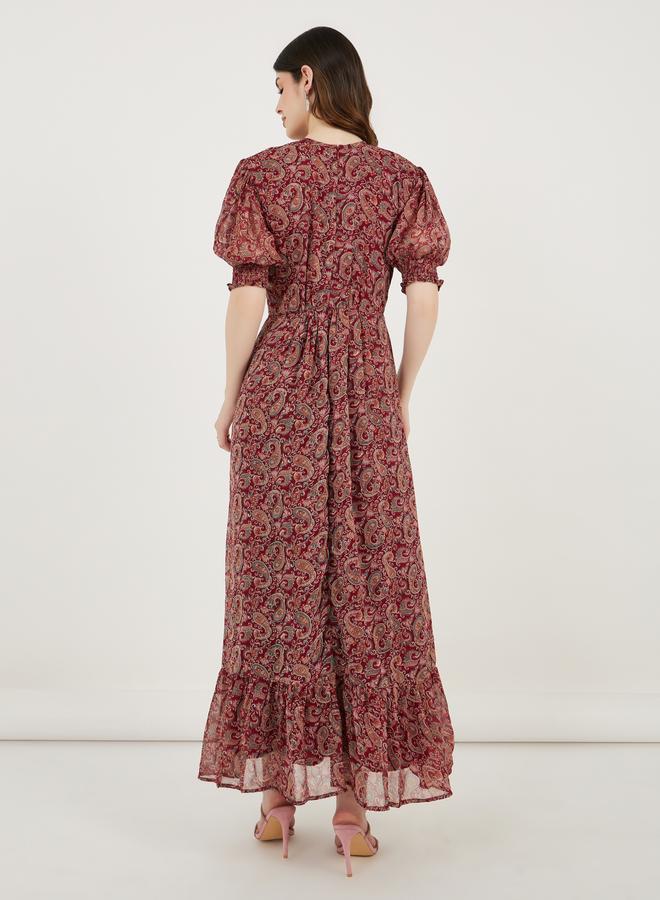 Take Two Paisley Print Puff Sleeves A-Line Maxi Dress - Image 5