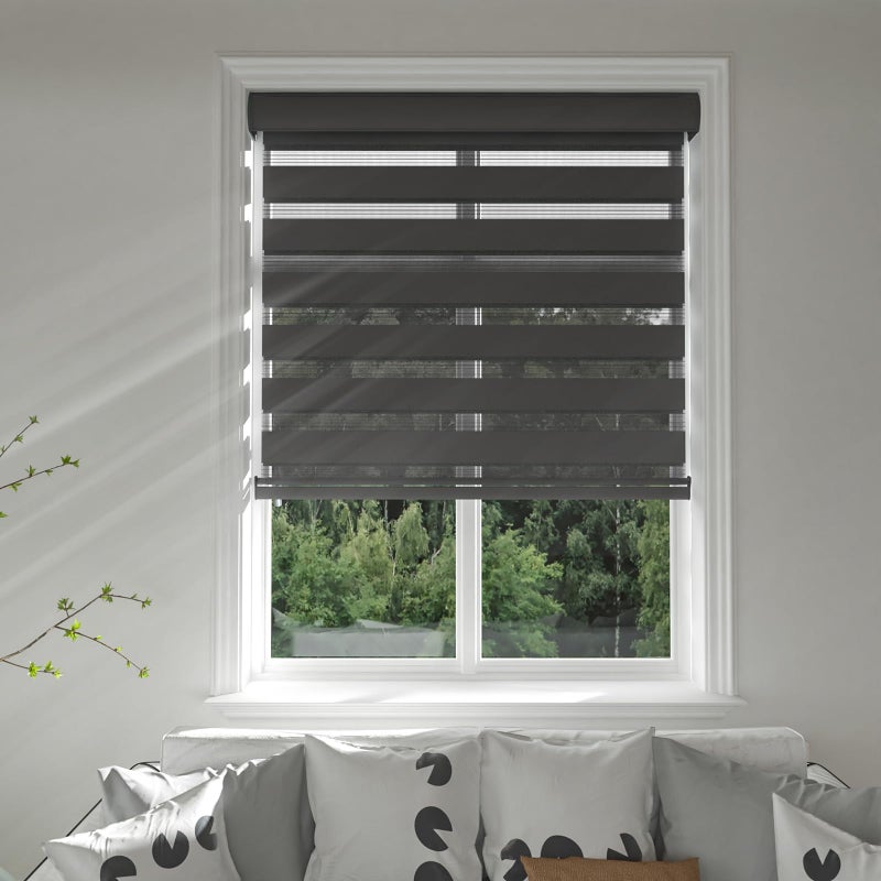 Changshade Cordless Zebra Blinds for Windows FreeStop Roller Window Shades39 W72 HBlack Dual Layer Light Filtering Privacy for Day and Night Thermal Insulated Roll Up Fabric Shade for Home