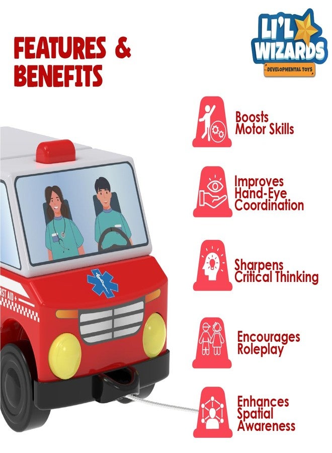 Li'l Wizards Build Your Own Ambulance Toy|Build Stack Play|Construction & Stacking Blocks for Kids|Shape Identification STEM Learning & Developmental Toy|Pull Along Toys|Gift Set for 2-5 Years Kids - Image 2