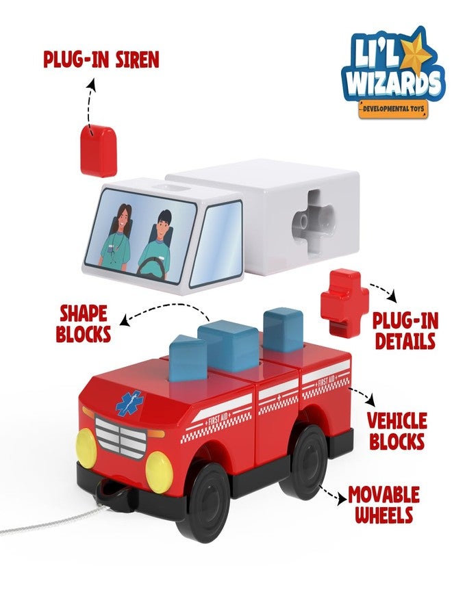 Li'l Wizards Build Your Own Ambulance Toy|Build Stack Play|Construction & Stacking Blocks for Kids|Shape Identification STEM Learning & Developmental Toy|Pull Along Toys|Gift Set for 2-5 Years Kids - Image 4