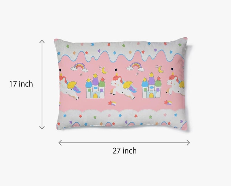 Filymore Star Unicorn Single Bedsheet for Kids Girls 240 TC Cute Cartoon Bedspread Microfiber Size 60 X 90 Inches 1 Bedsheet with Pillow Cover SkyBlue Red and White - Image 5