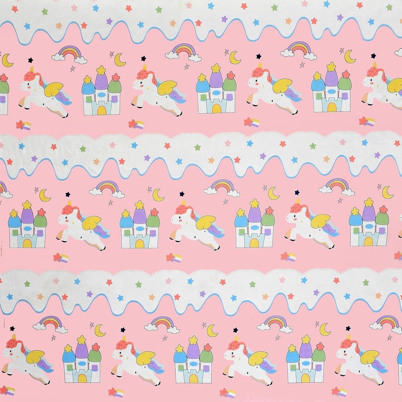 Filymore Star Unicorn Single Bedsheet for Kids Girls 240 TC Cute Cartoon Bedspread Microfiber Size 60 X 90 Inches 1 Bedsheet with Pillow Cover SkyBlue Red and White - Image 3