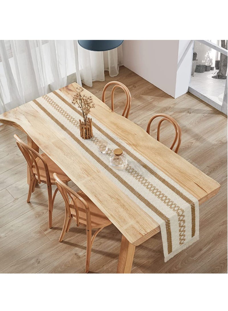 general Lace table runner, bohemian cotton and linen table runner, natural burlap table runner with tassels bohemian tablecloth decoration suitable for wedding party farmhouse table decoration width 30-length 300 (including tassels) - Image 2