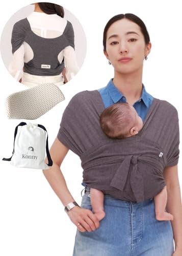Konny Baby Carrier Flex SoftBreeze with Head Support - Adjustable, Easy to Wear, Hands-Free Breathable Baby Wrap Sling, Perfect for Newborn Babies Essentials up to 44 lbs (M-4XL) - Charcoal - Image 1