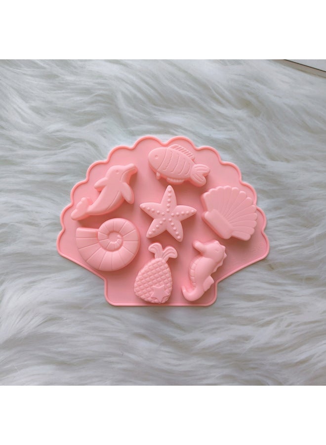 7 Even Marine Life 761 Silicone Mold DIY Ice Cube Homemade Chocolate Soft Candy Cake Baking Cookie Mold-Color:Rice Powder  - Image 1