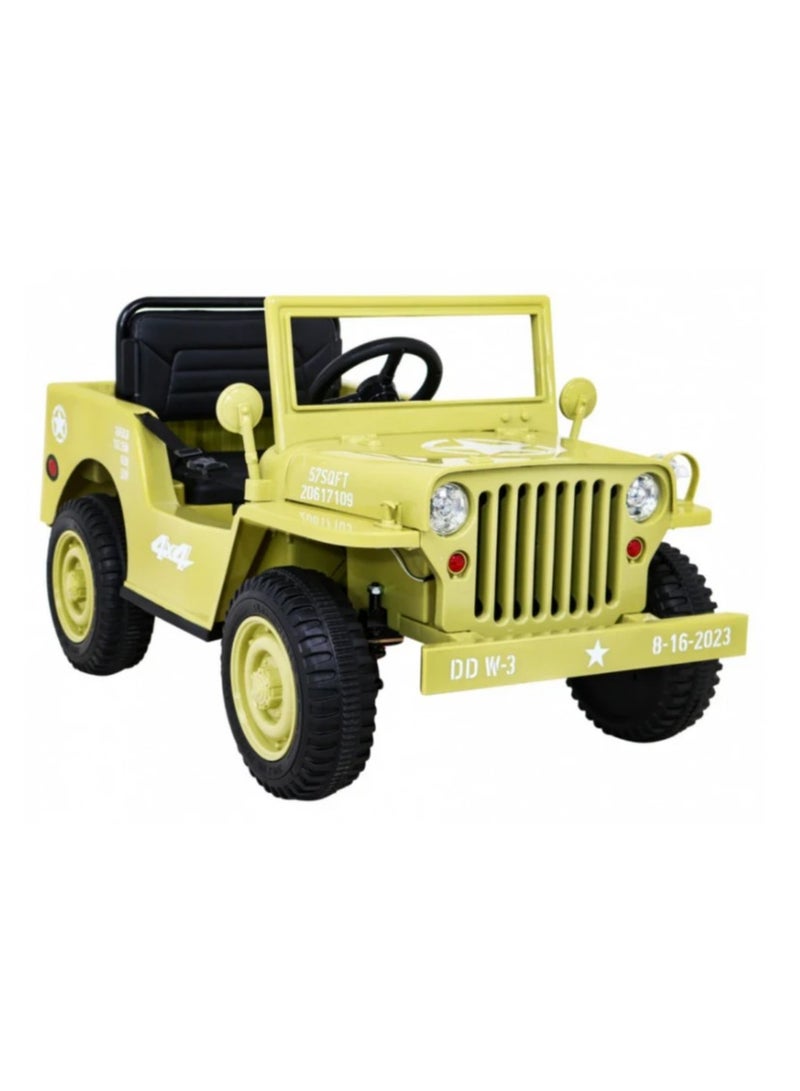 VLRA Electric Ride-On Military Jeep for Kids Matcha Color– Realistic Design & Safe Driving - Image 1