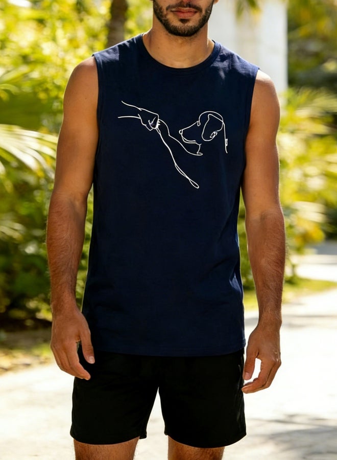 Take Two Men Dark Blue Graphic Print Round Neck Tank and Shorts Co-Ords - Image 1