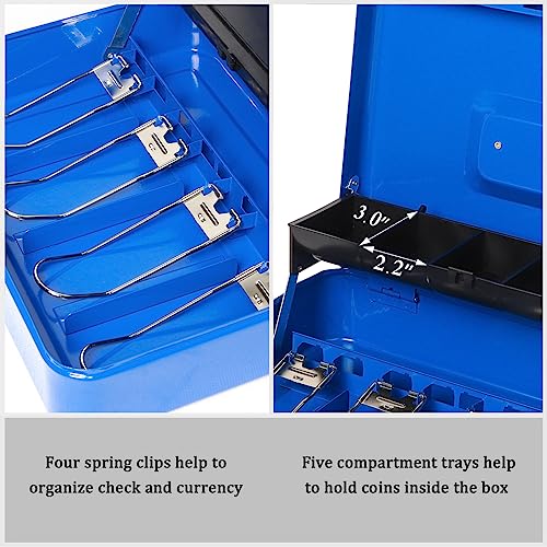 Jssmst Locking Large Metal Cash Box with Money Tray, Lock Money Box with Key, Blue, CB00513XL - Image 3