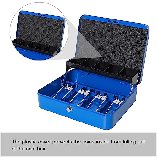 Jssmst Locking Large Metal Cash Box with Money Tray, Lock Money Box with Key, Blue, CB00513XL - Image 2