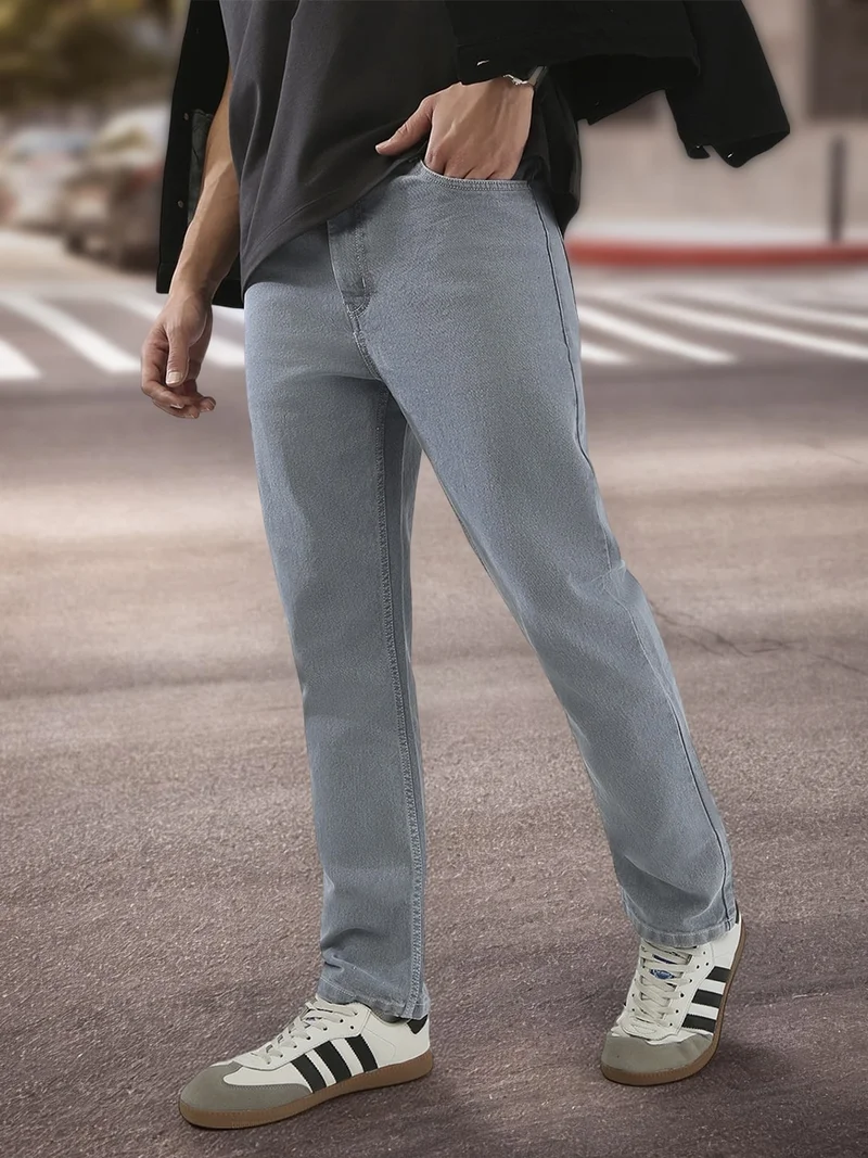 Urbano Fashion  Urbano Fashion Men's Light Grey Straight Fit Washed Jeans Stretchable  | Best Price UAE