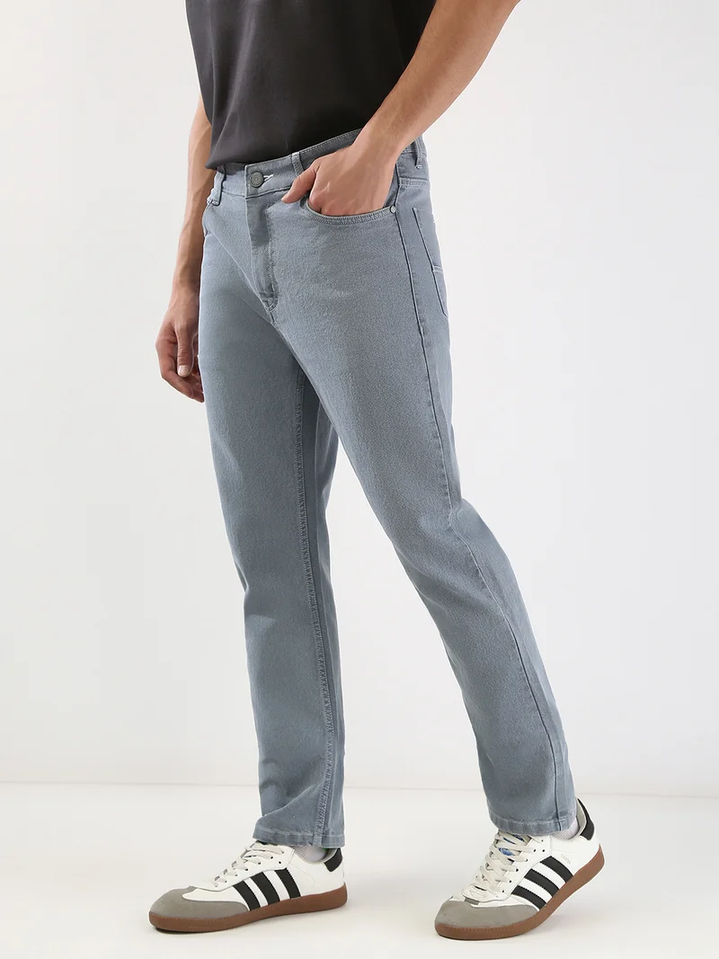 Urbano Fashion Men's Light Grey Straight Fit Washed Jeans Stretchable