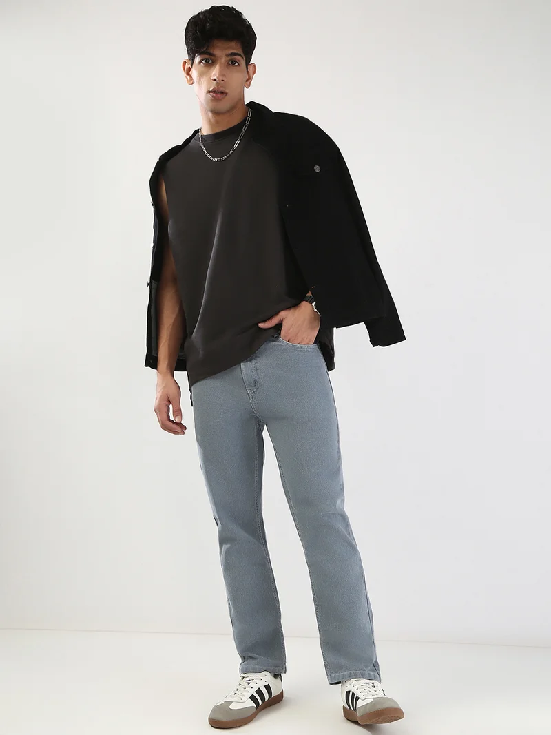 Urbano Fashion  Urbano Fashion Men's Light Grey Straight Fit Washed Jeans Stretchable  | Best Price UAE