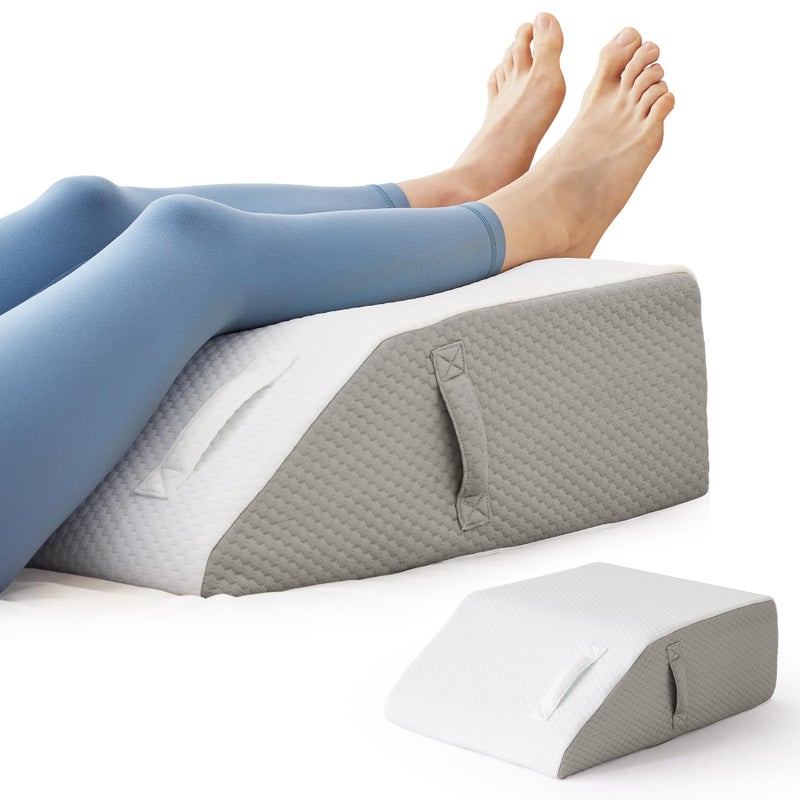 BIEEZZK Leg Pillow Elevation Blood Circulation, Leg Elevating Pillows for After Surgery, Sleeping, Memory Foam Wedge Pillow for Legs Swelling, Foot Knee Pillow for Back Pain, 23.6Ã—16.8Ã—8in, White/Grey - Image 1