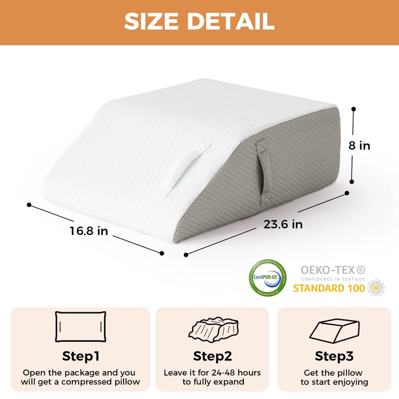 BIEEZZK Leg Pillow Elevation Blood Circulation, Leg Elevating Pillows for After Surgery, Sleeping, Memory Foam Wedge Pillow for Legs Swelling, Foot Knee Pillow for Back Pain, 23.6Ã—16.8Ã—8in, White/Grey - Image 3