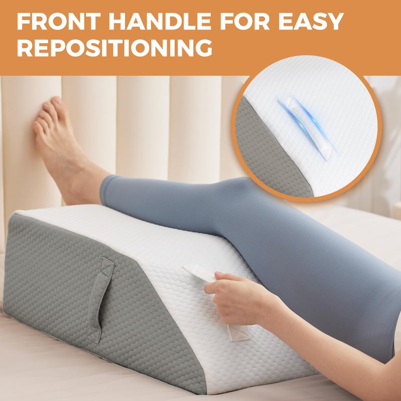 BIEEZZK Leg Pillow Elevation Blood Circulation, Leg Elevating Pillows for After Surgery, Sleeping, Memory Foam Wedge Pillow for Legs Swelling, Foot Knee Pillow for Back Pain, 23.6Ã—16.8Ã—8in, White/Grey - Image 2