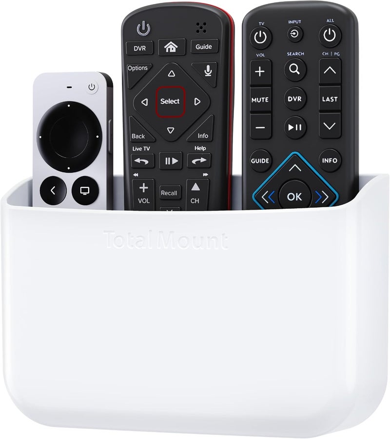 TotalMount Hole-Free Remote Holder – Eliminates Need to Drill Holes in Your Wall (Premium White Holder for 2 or 3 Remotes) - Image 1