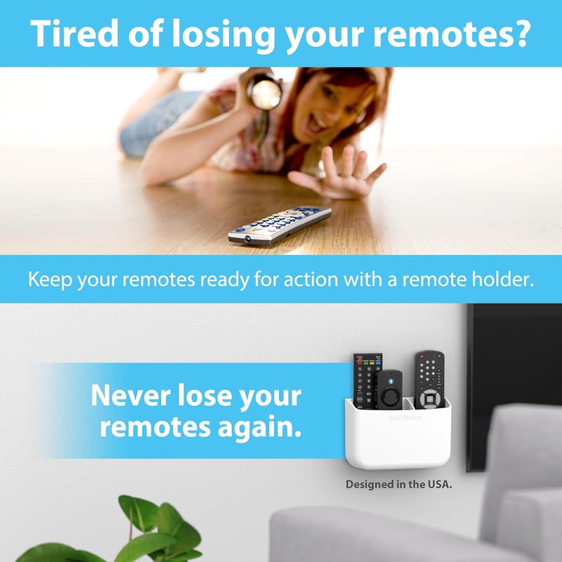 TotalMount Hole-Free Remote Holder – Eliminates Need to Drill Holes in Your Wall (Premium White Holder for 2 or 3 Remotes) - Image 2