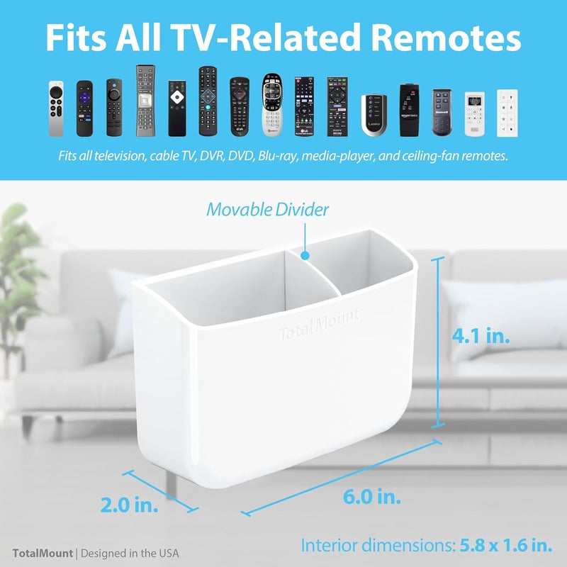 TotalMount Hole-Free Remote Holder – Eliminates Need to Drill Holes in Your Wall (Premium White Holder for 2 or 3 Remotes) - Image 3