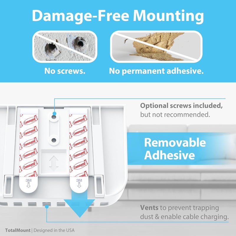 TotalMount Hole-Free Remote Holder – Eliminates Need to Drill Holes in Your Wall (Premium White Holder for 2 or 3 Remotes) - Image 4