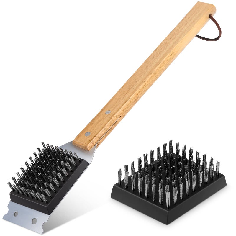 SIMPLETASTE Grill Brush and Scraper for BBQ, Durable & Effective, Replaceable Stainless Steel Head, Wooden Handle Wire Grill Brush for Outdoor Grill, Barbecue Accessories - Image 1