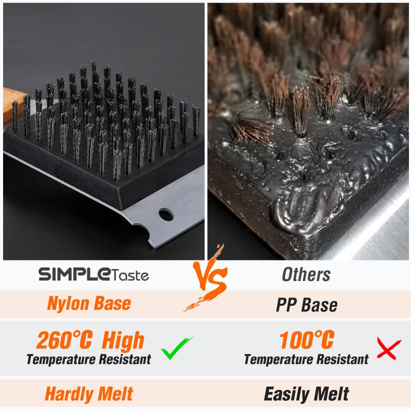 SIMPLETASTE Grill Brush and Scraper for BBQ, Durable & Effective, Replaceable Stainless Steel Head, Wooden Handle Wire Grill Brush for Outdoor Grill, Barbecue Accessories - Image 2