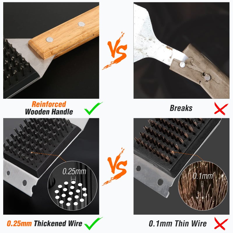 SIMPLETASTE Grill Brush and Scraper for BBQ, Durable & Effective, Replaceable Stainless Steel Head, Wooden Handle Wire Grill Brush for Outdoor Grill, Barbecue Accessories - Image 3