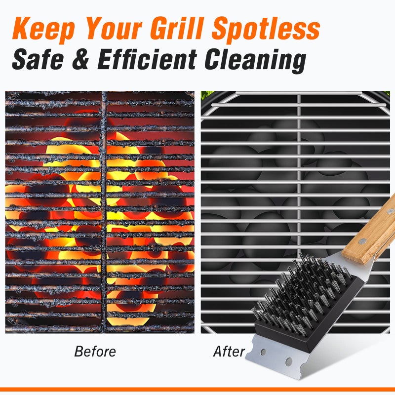 SIMPLETASTE Grill Brush and Scraper for BBQ, Durable & Effective, Replaceable Stainless Steel Head, Wooden Handle Wire Grill Brush for Outdoor Grill, Barbecue Accessories - Image 4