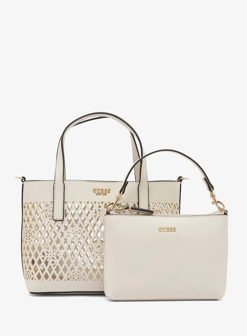 Guess OFF WHITE Letty 2 In 1 Mini Tote Bag for Women | Best Price UAE