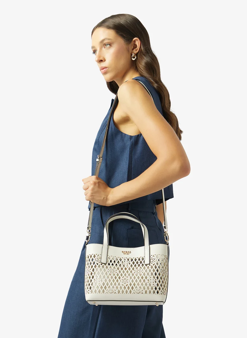 Guess OFF WHITE Letty 2 In 1 Mini Tote Bag for Women | Best Price UAE