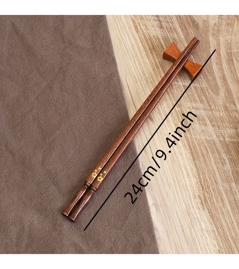 Natural Solid Wood Small Golden Flowerwood Chopsticks 10 Pairs Pack For Home Kitchen Dining Durable Antislip Easy Clean Golden Bottle Base Handcrafted Premium Reusable Stylish Tableware - Image 2