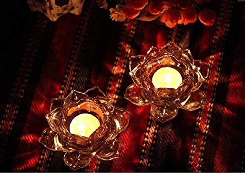 LARYNX Glass Lotus Flower Diya Set of 2 Premium Tealight Candle Holder Diya Perfect for Lighting Decoration Corporate Gifts Home Decor and Festival Like Diwali Christmas - Image 4