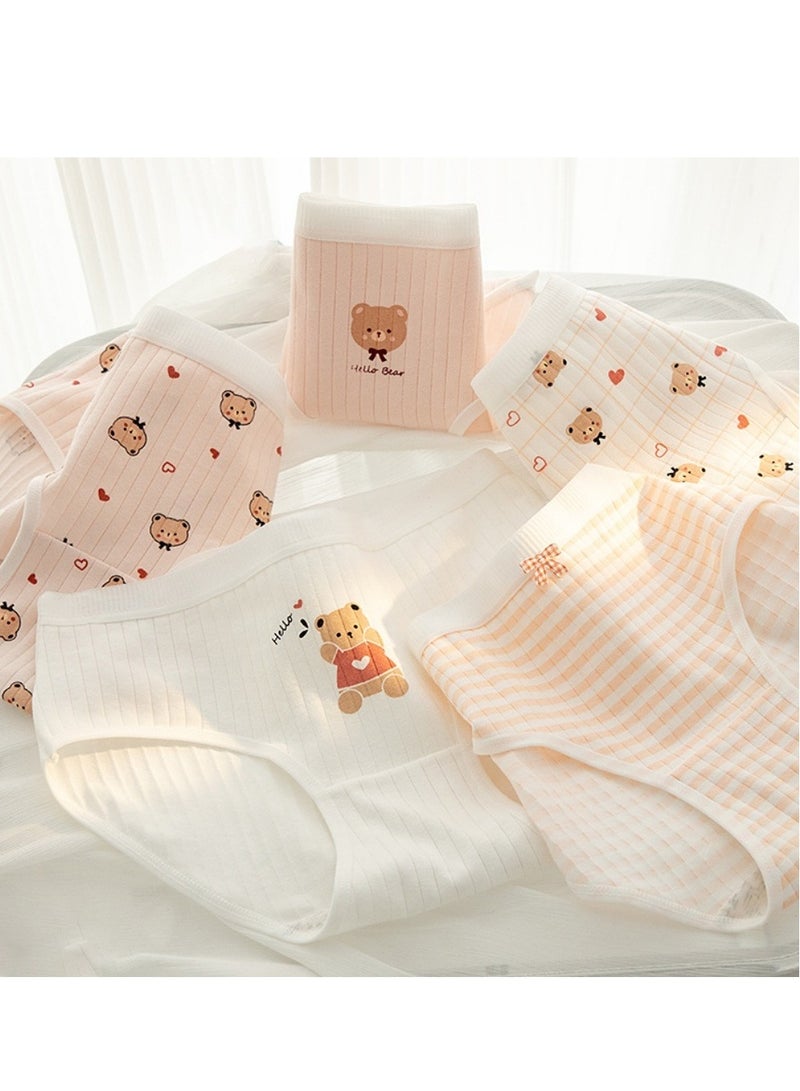 مجموعة من 5 ملابس داخلية قطنية أنيقة بخصر متوسط، ملابس داخلية مريحة وجيدة التهوية للفتيات - Image 2