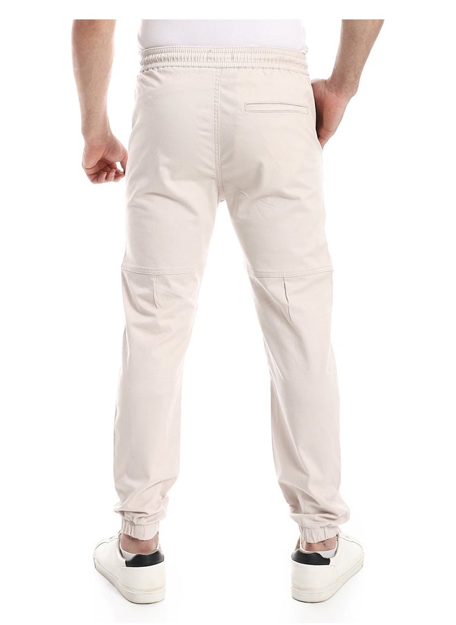 Andora - Elastic Waist With Drawstring Pants_Light Beige - Image 1