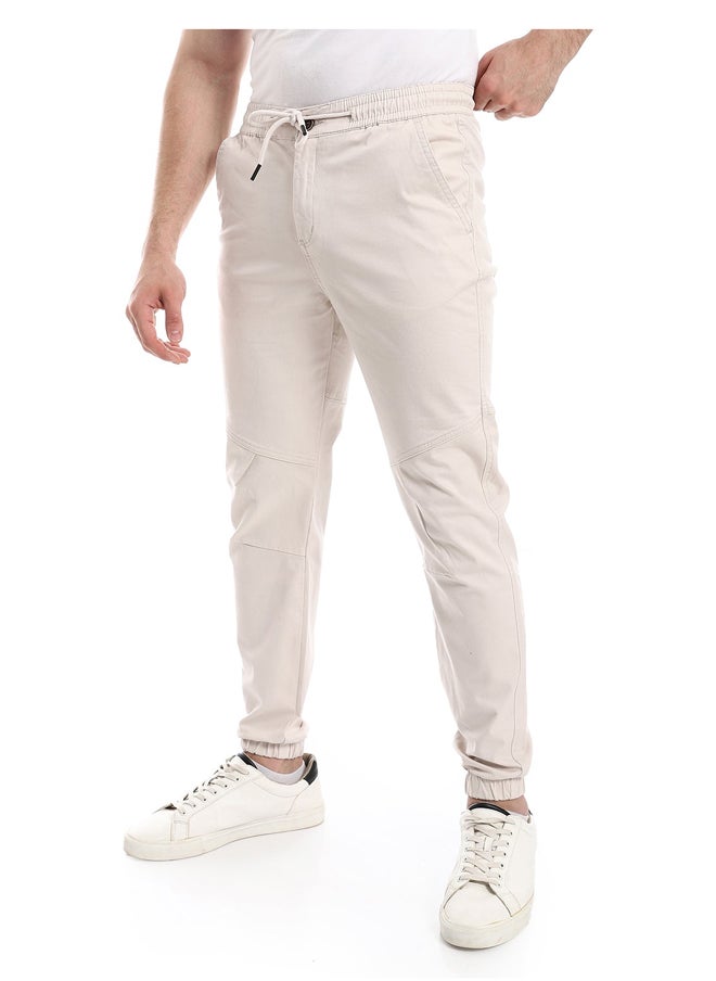 Andora - Elastic Waist With Drawstring Pants_Light Beige - Image 1