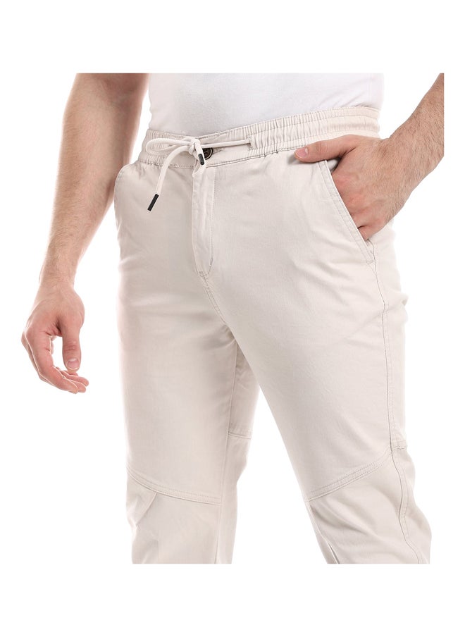 Andora - Elastic Waist With Drawstring Pants_Light Beige - Image 1