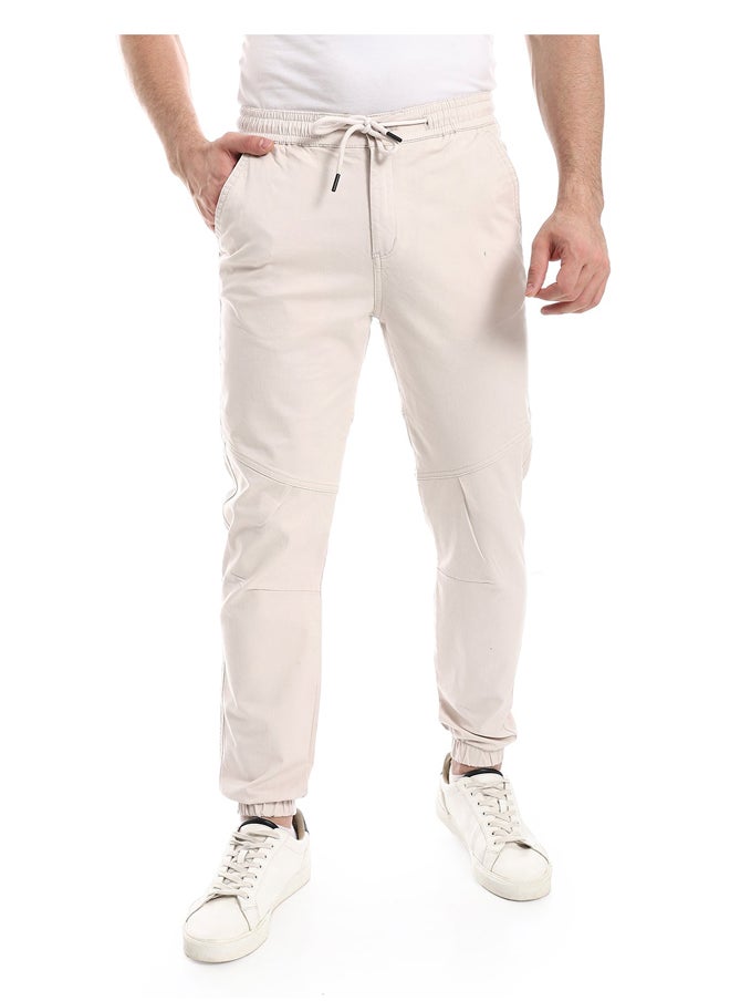 Andora - Elastic Waist With Drawstring Pants_Light Beige - Image 1