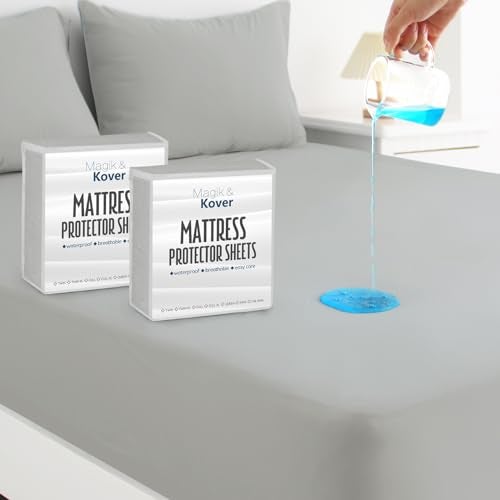 Magik & Kover Twin Mattress Protector Waterproof Cover 2 Pack, Waterproof Bed Twin Fitted Sheet Only, Machine Washable Deep Pocket Single Size Mattress Cover for Kids with Elastic Rubber Band, Grey - Image 1