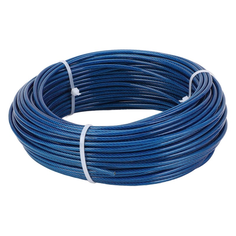Blue Plastic Coated Steel Wire Rope Lock Tensioner Kit 100 Feet 3mm for Washing Line Plant Fence Outdoor - Image 3