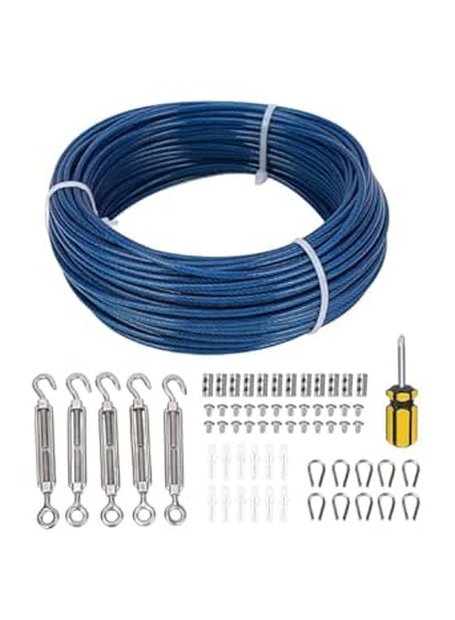 Blue Plastic Coated Steel Wire Rope Lock Tensioner Kit 100 Feet 3mm for Washing Line Plant Fence Outdoor - Image 1