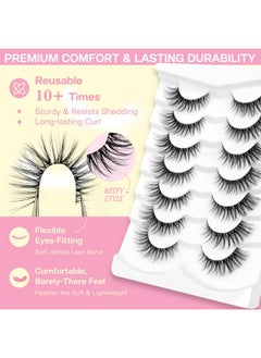Calailis False Eyelashes Natural Look Fake Lashes Wispy 3D Fluffy False Lashes Faux Mink Fake Eyelashes Cat Eye Lashes Soft And Reusable Strip Lashes 7 Pairs (Wis01)  - Image 2