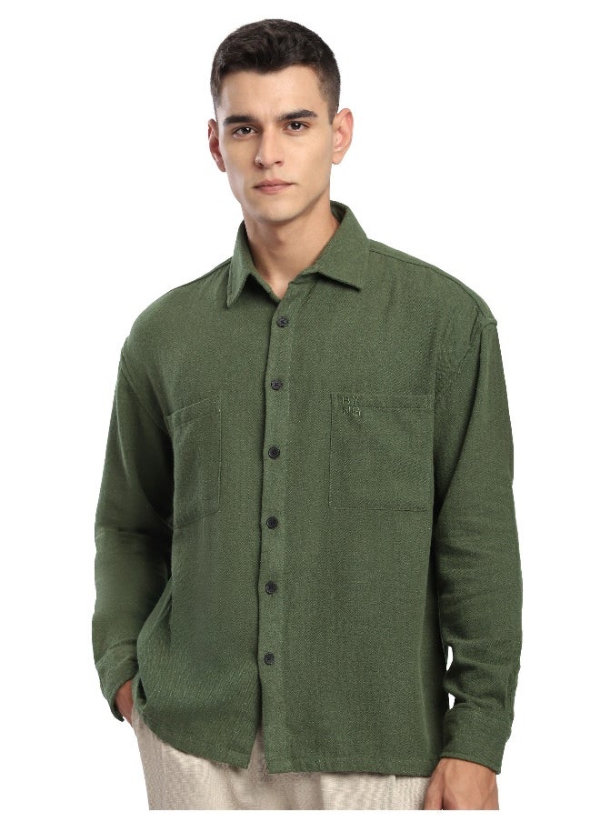 Beyoung Olive Dual Pocket Cotton Shirt  - Image 1
