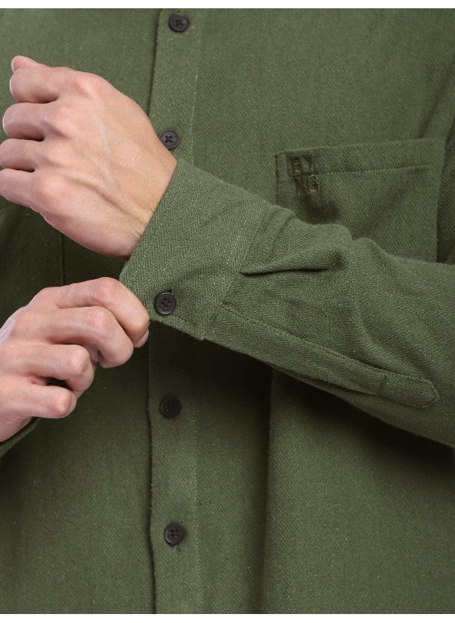 Beyoung Olive Dual Pocket Cotton Shirt  - Image 5