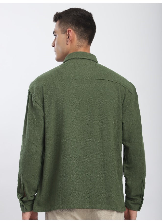 Beyoung Olive Dual Pocket Cotton Shirt  - Image 3