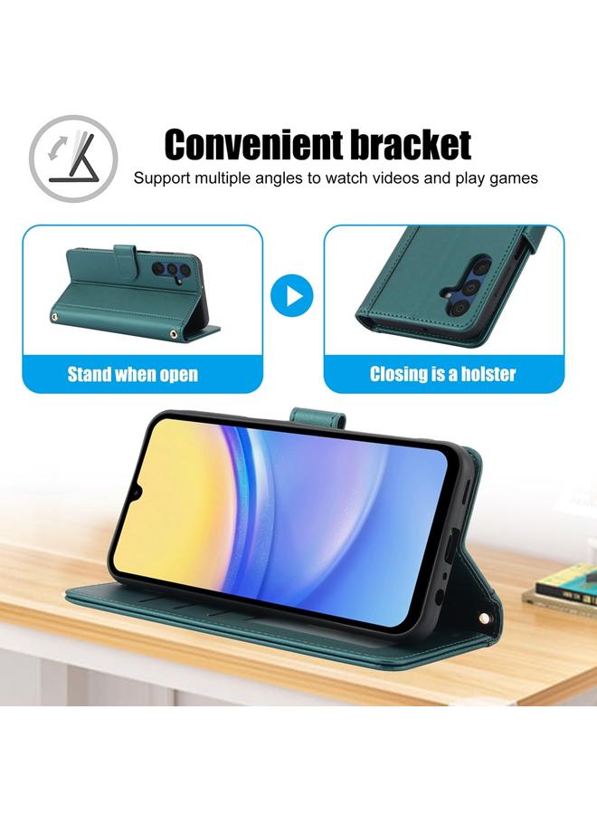 اس-توب جراب لهاتف Samsung Galaxy A15 5G مصنوع من الجلد بلون نقي وفتحات للبطاقات مع حبل مزدوج - Image 3