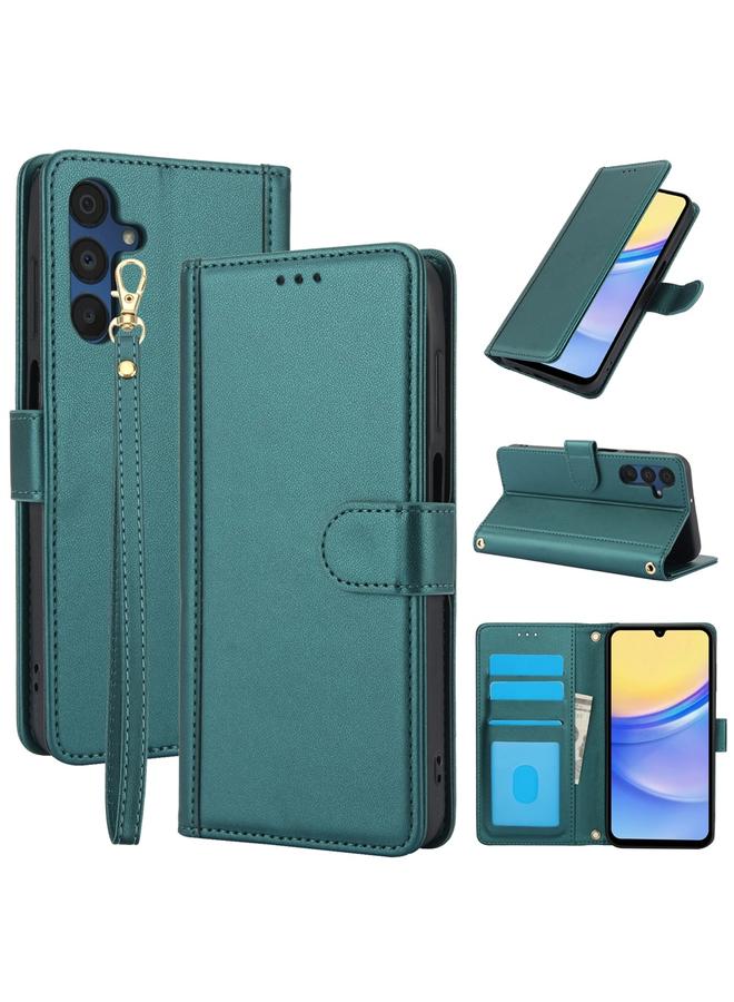 اس-توب جراب لهاتف Samsung Galaxy A15 5G مصنوع من الجلد بلون نقي وفتحات للبطاقات مع حبل مزدوج - Image 1