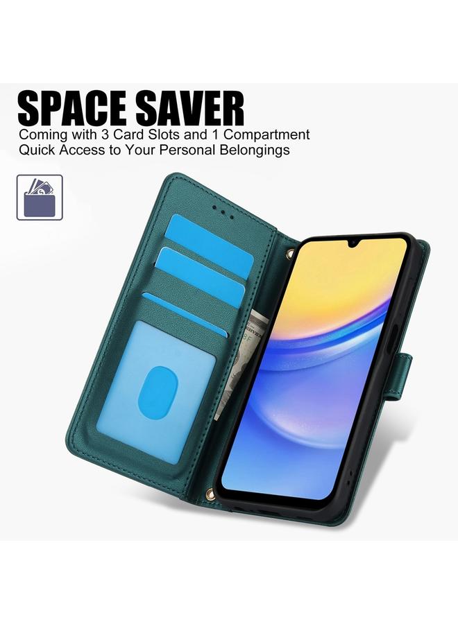 اس-توب جراب لهاتف Samsung Galaxy A15 5G مصنوع من الجلد بلون نقي وفتحات للبطاقات مع حبل مزدوج - Image 2