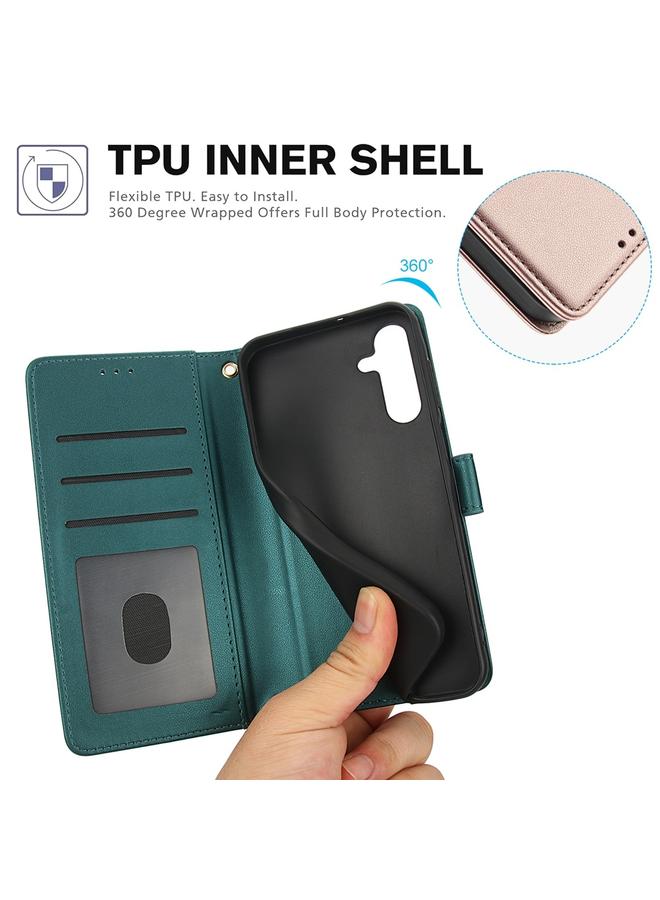 اس-توب جراب لهاتف Samsung Galaxy A15 5G مصنوع من الجلد بلون نقي وفتحات للبطاقات مع حبل مزدوج - Image 4